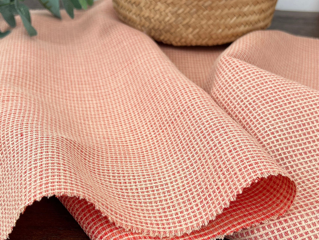 Terracotta Micro Check Linen Blend Fabric | Medium Weight | 42"