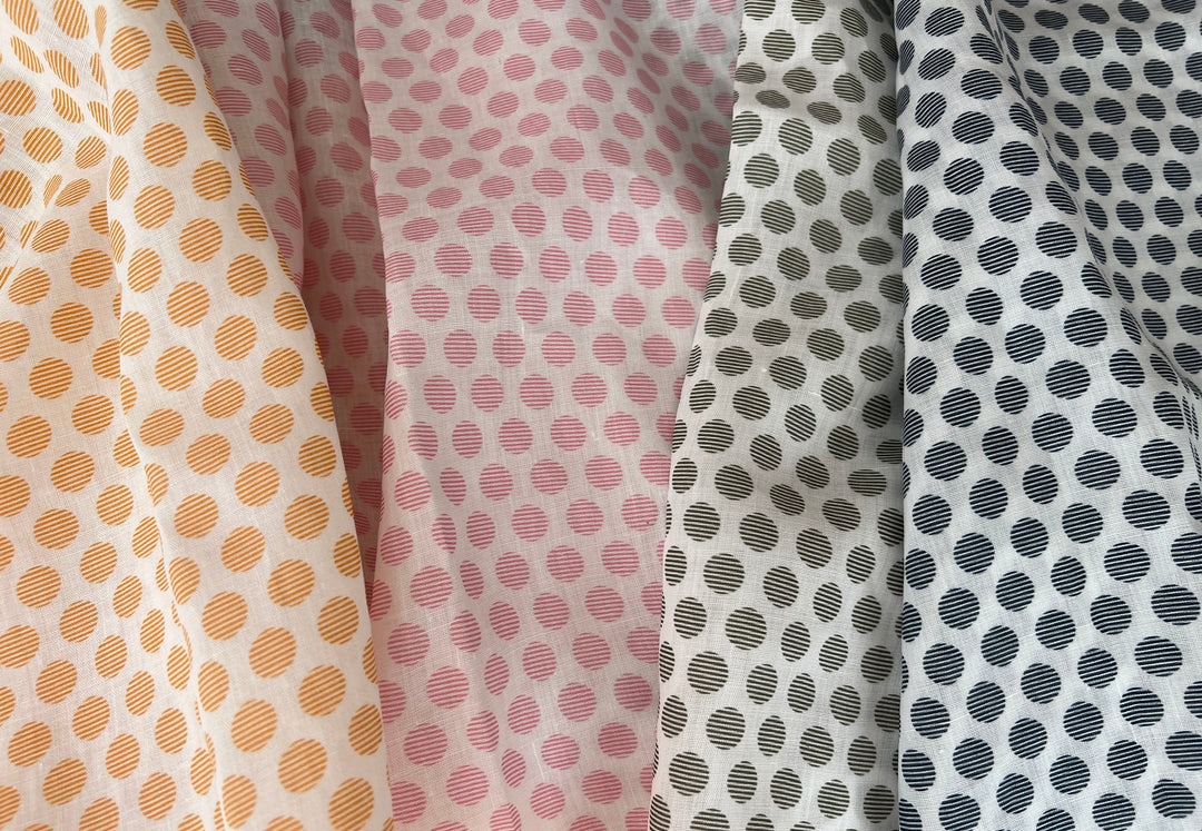 100% Ramie Fabric with Micro-Stripe Polka Dot Print, Lightweight 4776 8456 8457 8458
