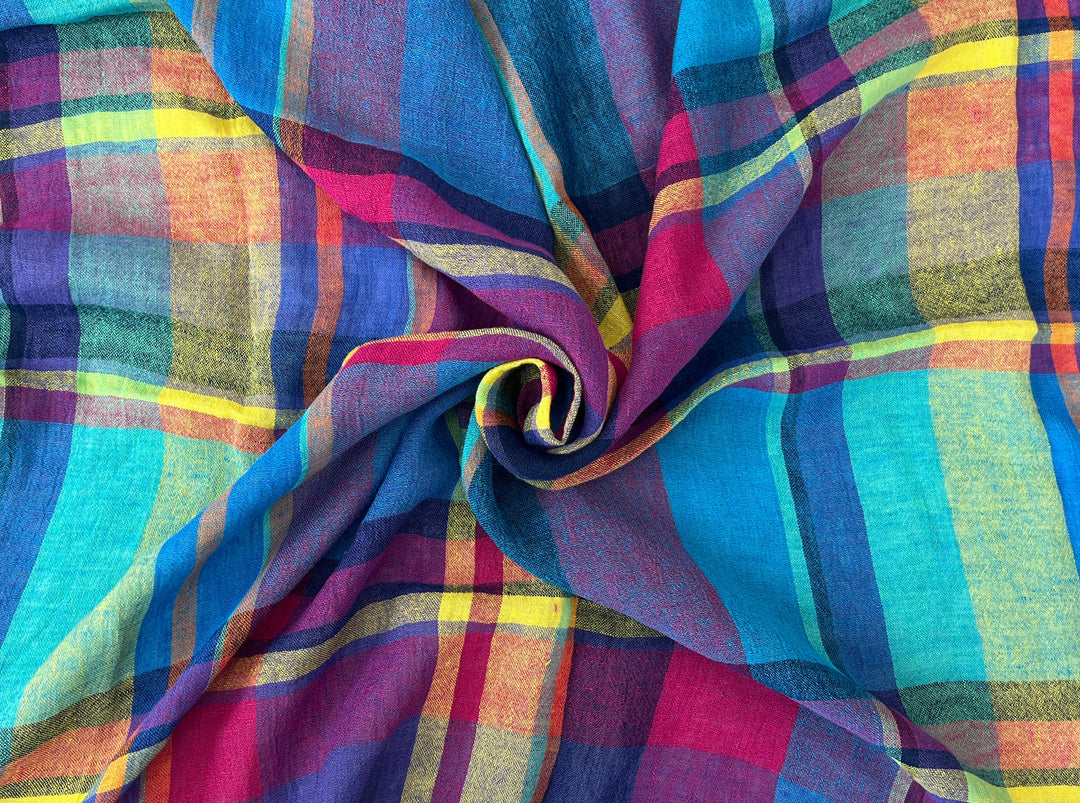 Linen Blend Madras Plaid Fabric | Natural Wrinkle & Subtle Stretch 8130