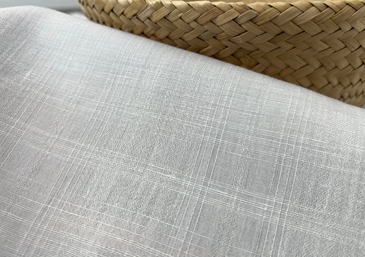 Airy Windowpane Linen Blend Fabric | Natural Slub Grid | White | Light Weight 181