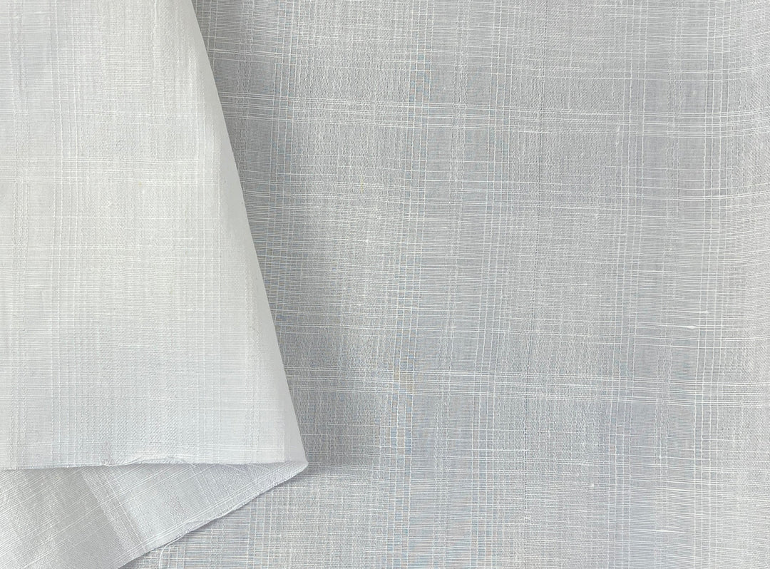 Airy Windowpane Linen Blend Fabric | Natural Slub Grid | White | Light Weight 181