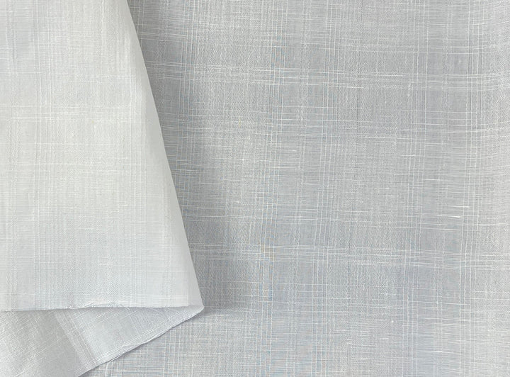 Airy Windowpane Linen Blend Fabric | Natural Slub Grid | White | Light Weight 181