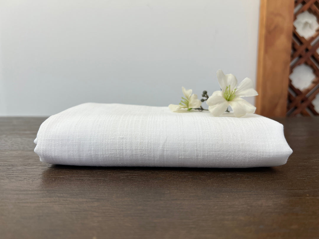 Airy Windowpane Linen Blend Fabric | Natural Slub Grid | White | Light Weight 181