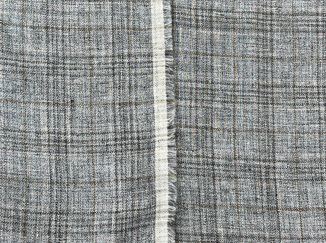 100% Linen Heritage Glen Plaid Twill Fabric 8434 | Grey Melange Yarn | 52"