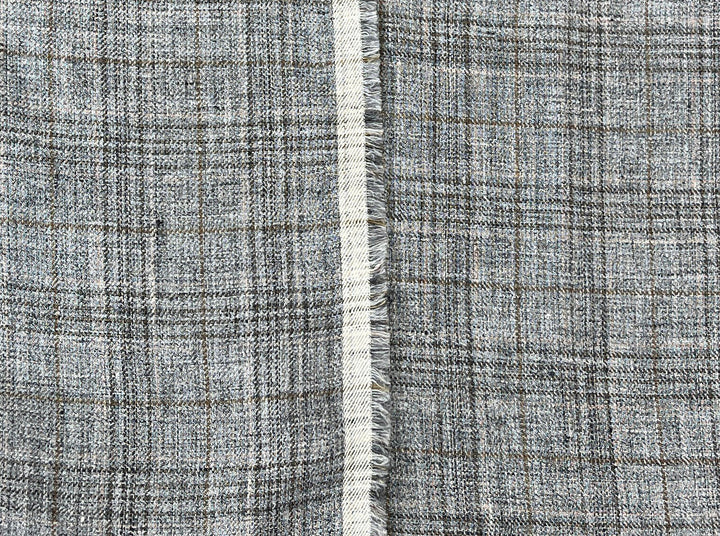 100% Linen Heritage Glen Plaid Twill Fabric 8434 | Grey Melange Yarn | 52"