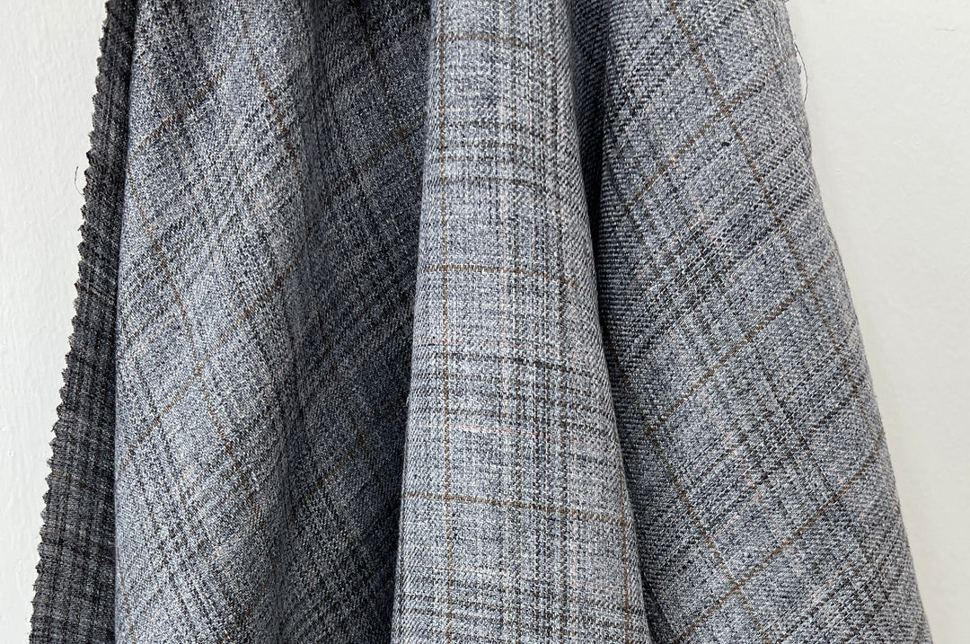 100% Linen Heritage Glen Plaid Twill Fabric 8434 | Grey Melange Yarn | 52"