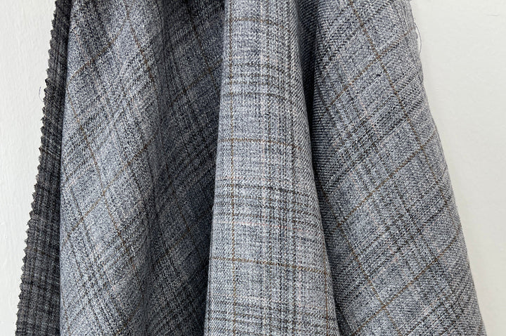 100% Linen Heritage Glen Plaid Twill Fabric 8434 | Grey Melange Yarn | 52"