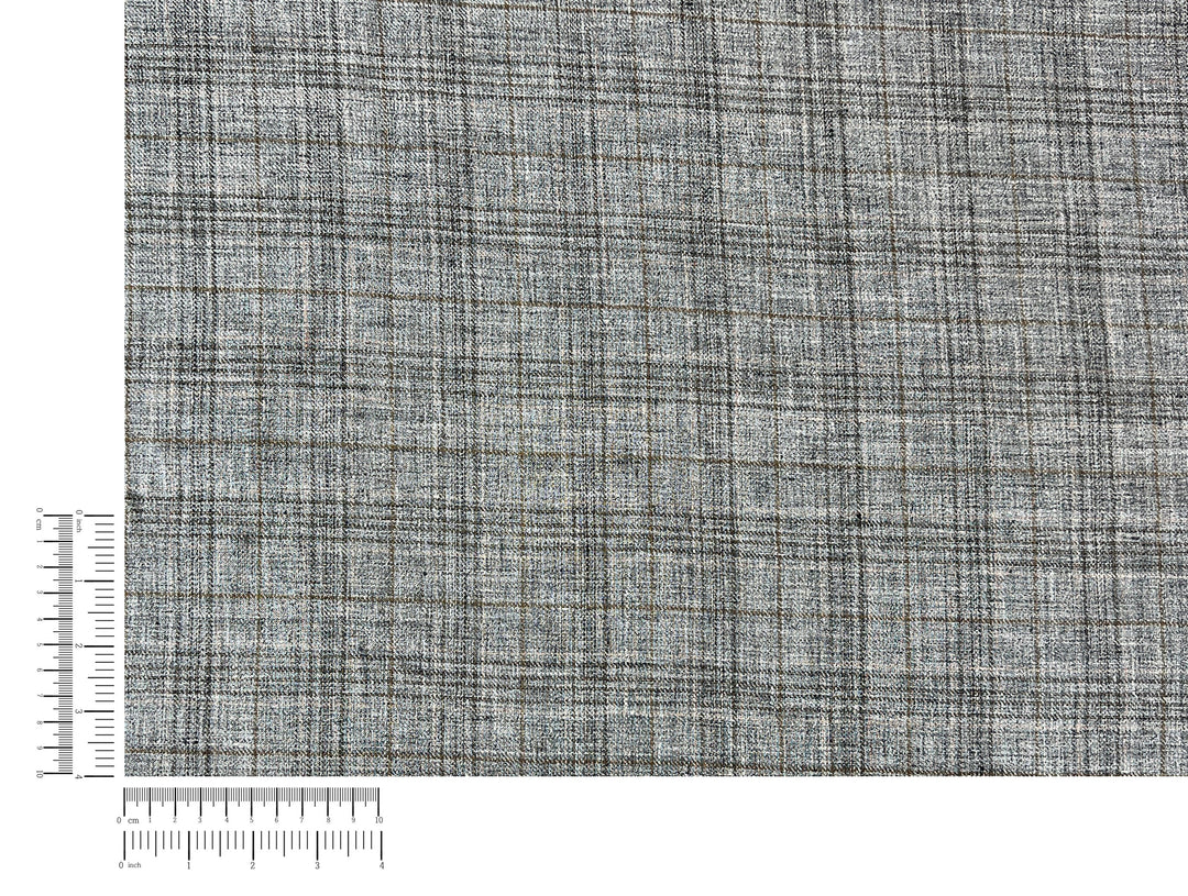 100% Linen Heritage Glen Plaid Twill Fabric 8434 | Grey Melange Yarn | 52"