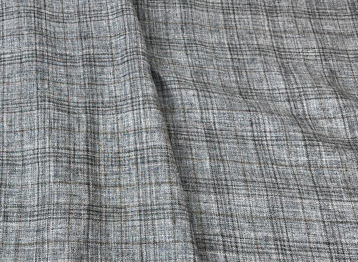 100% Linen Heritage Glen Plaid Twill Fabric 8434 | Grey Melange Yarn | 52"