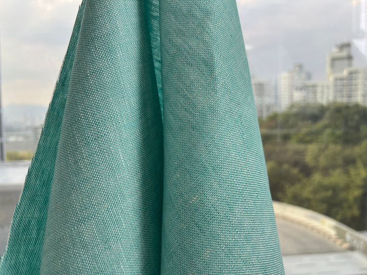 Aqua Blue 100% Linen Fabric | Basketweave Heavyweight | 44''