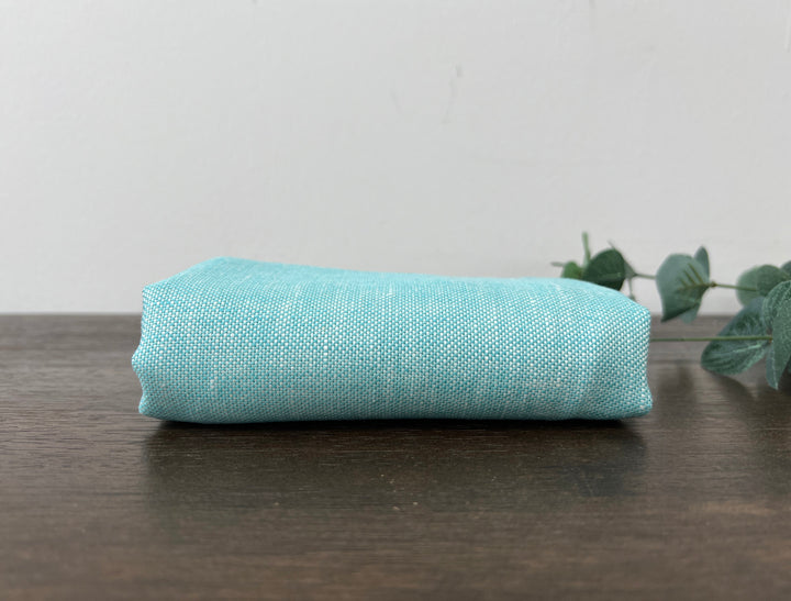Aqua Blue 100% Linen Fabric | Basketweave Heavyweight | 44''