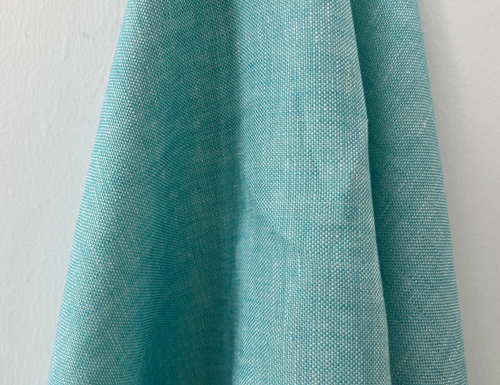 Aqua Blue 100% Linen Fabric | Basketweave Heavyweight | 44''