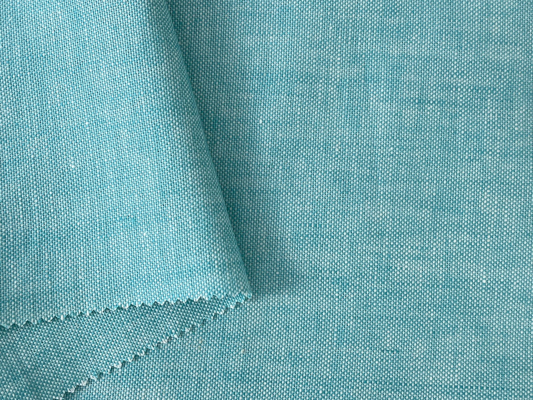 Aqua Blue 100% Linen Fabric | Basketweave Heavyweight | 44''