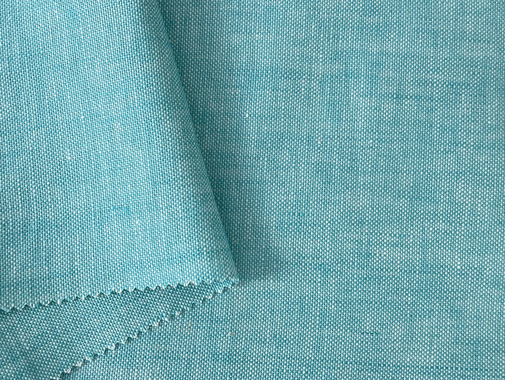 Aqua Blue 100% Linen Fabric | Basketweave Heavyweight | 44''