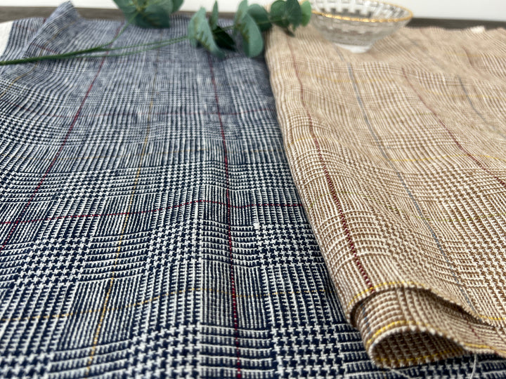 Heavyweight 100% Linen Glen Plaid Fabric | Pre-Washed Soft Hand | Heavy Weight 7552 7553