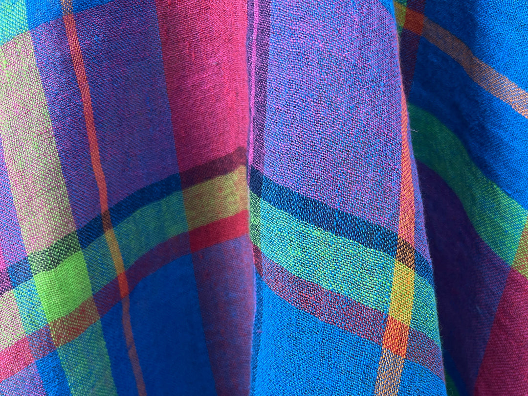 Vivid Multicolor Madras Plaid Linen Blend Fabric | Natural Stretch & Wrinkle Finish | 52" 8273