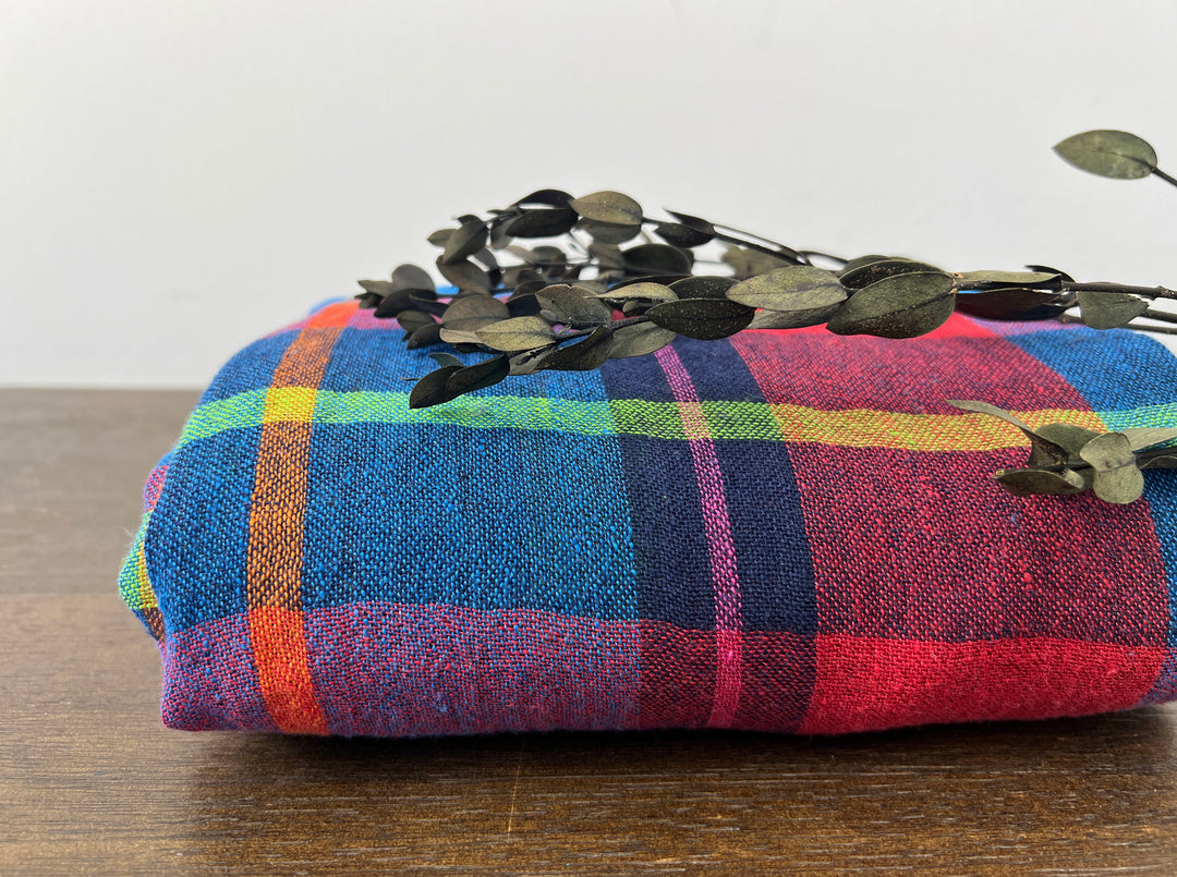 Vivid Multicolor Madras Plaid Linen Blend Fabric | Natural Stretch & Wrinkle Finish | 52" 8273