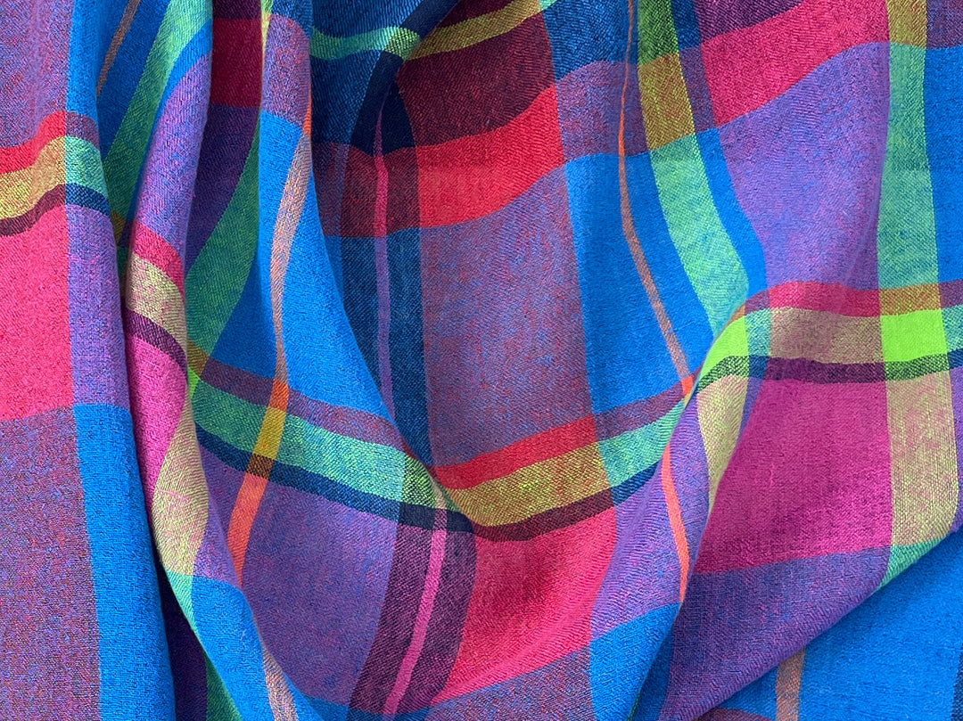 Vivid Multicolor Madras Plaid Linen Blend Fabric | Natural Stretch & Wrinkle Finish | 52" 8273