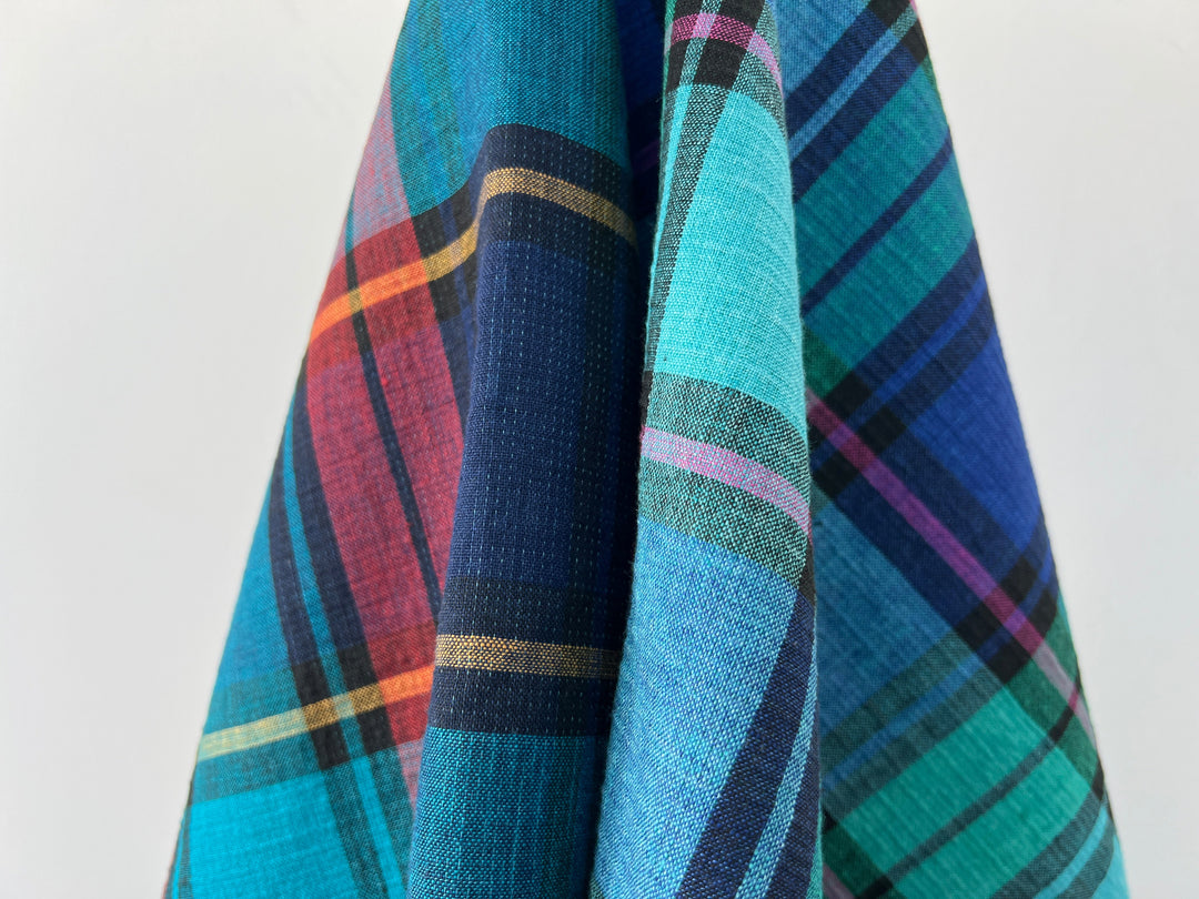 Double-Face Linen Cotton Plaid Fabric | Reversible Solid Back | 52"  7718 7719