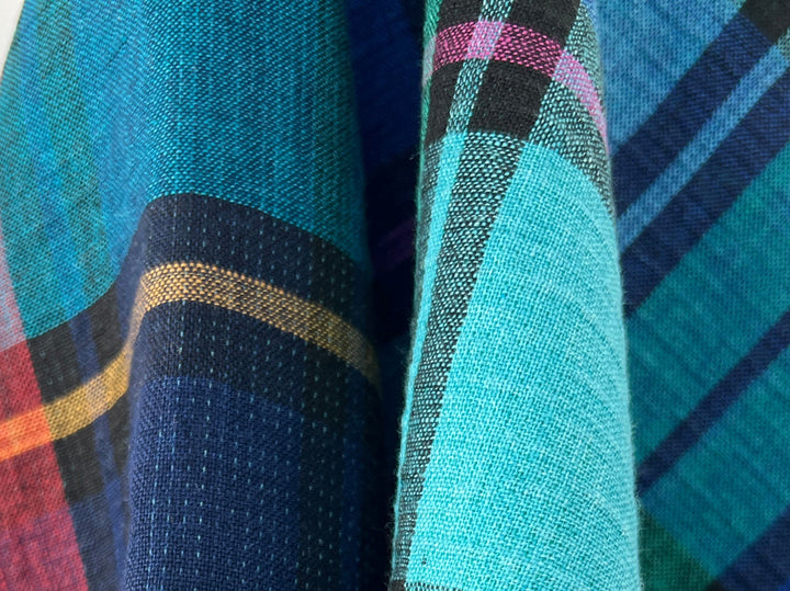 Double-Face Linen Cotton Plaid Fabric | Reversible Solid Back | 52"  7718 7719