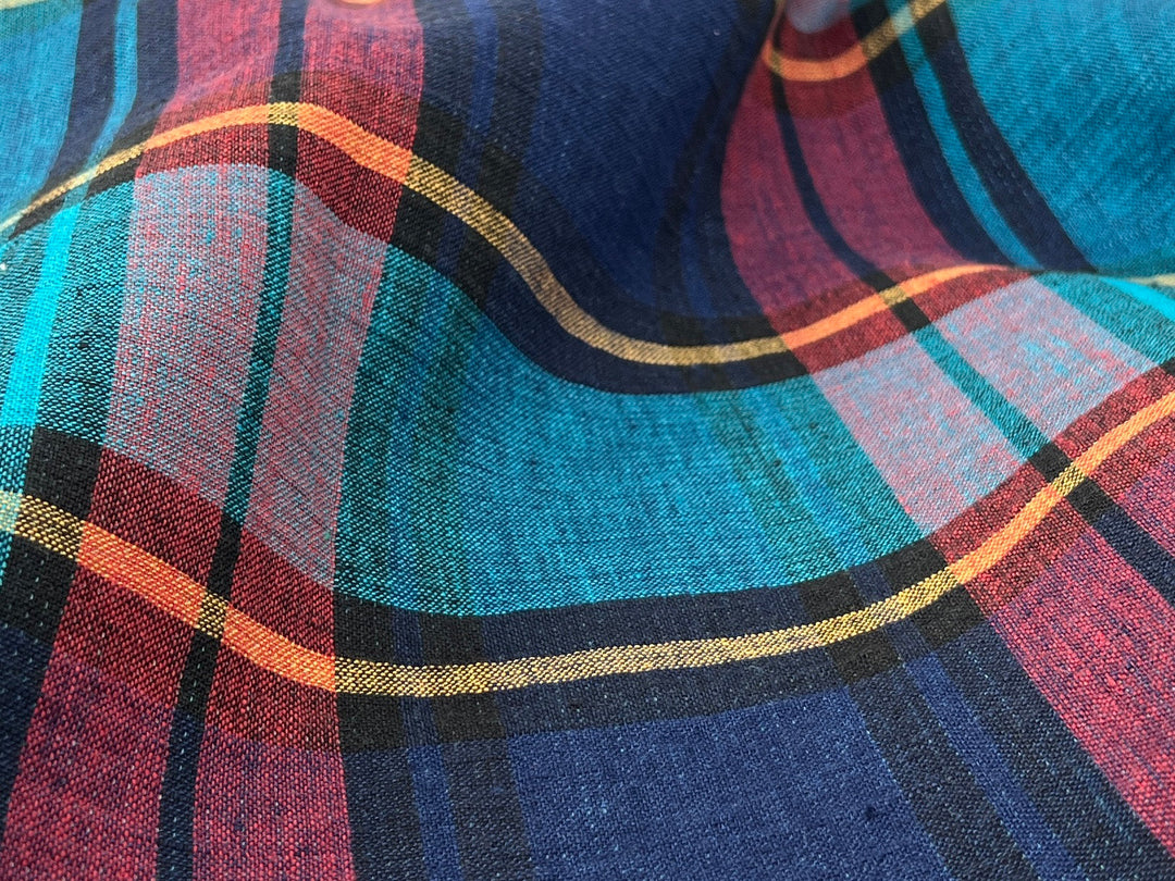 Double-Face Linen Cotton Plaid Fabric | Reversible Solid Back | 52"  7718 7719