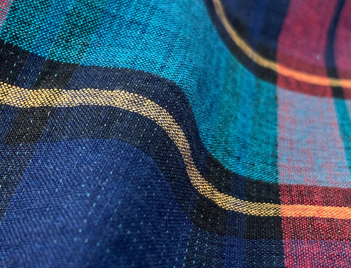 Double-Face Linen Cotton Plaid Fabric | Reversible Solid Back | 52"  7718 7719