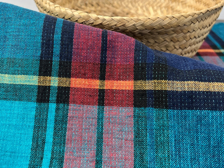 Double-Face Linen Cotton Plaid Fabric | Reversible Solid Back | 52"  7718 7719