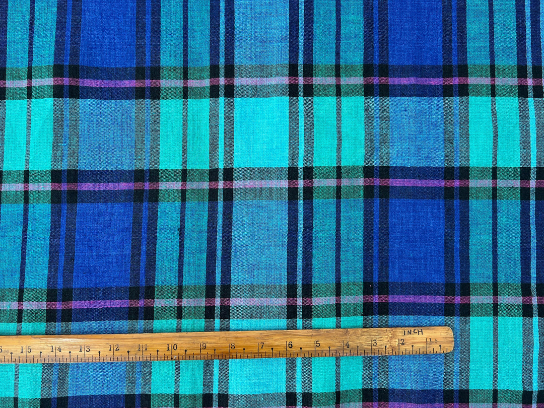 Double-Face Linen Cotton Plaid Fabric | Reversible Solid Back | 52"  7718 7719