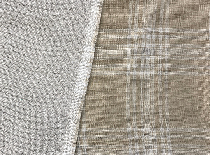 Natural Plaid Double-Face Linen Fabric | Reversible Solid Back | 52" 6264