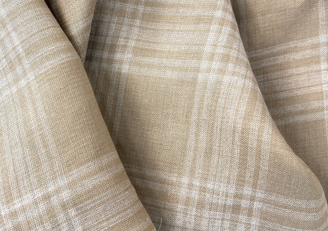 Natural Plaid Double-Face Linen Fabric | Reversible Solid Back | 52" 6264