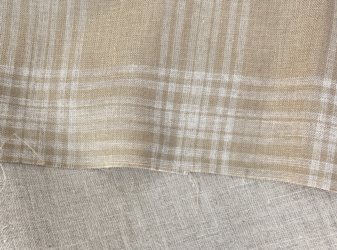 Natural Plaid Double-Face Linen Fabric | Reversible Solid Back | 52" 6264