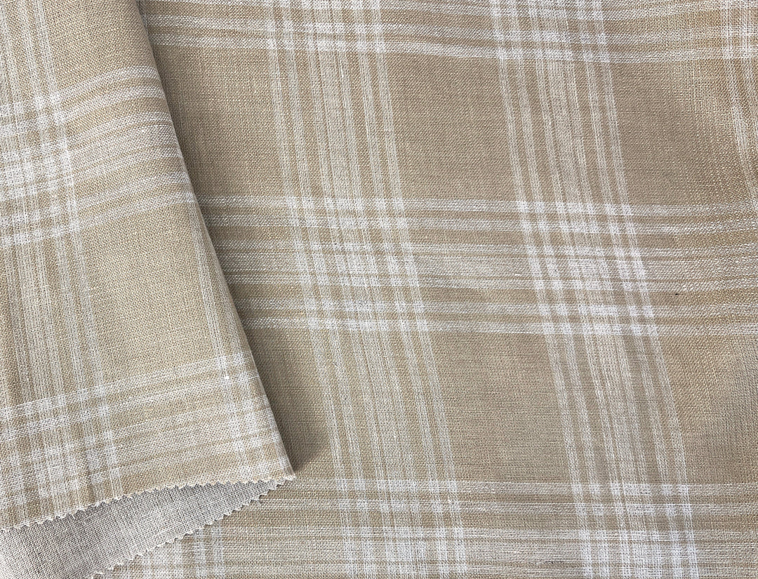 Natural Plaid Double-Face Linen Fabric | Reversible Solid Back | 52" 6264