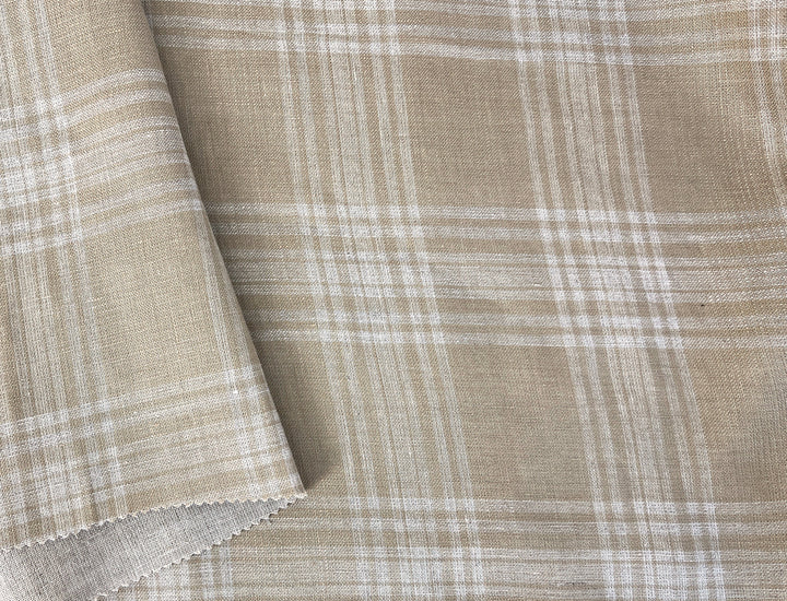 Natural Plaid Double-Face Linen Fabric | Reversible Solid Back | 52" 6264