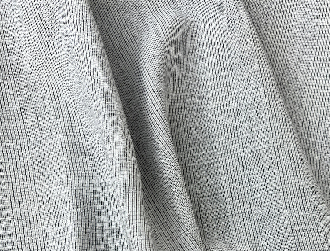 Grey Houndstooth Glen Plaid Linen Fabric – 100% Linen 8046 8500