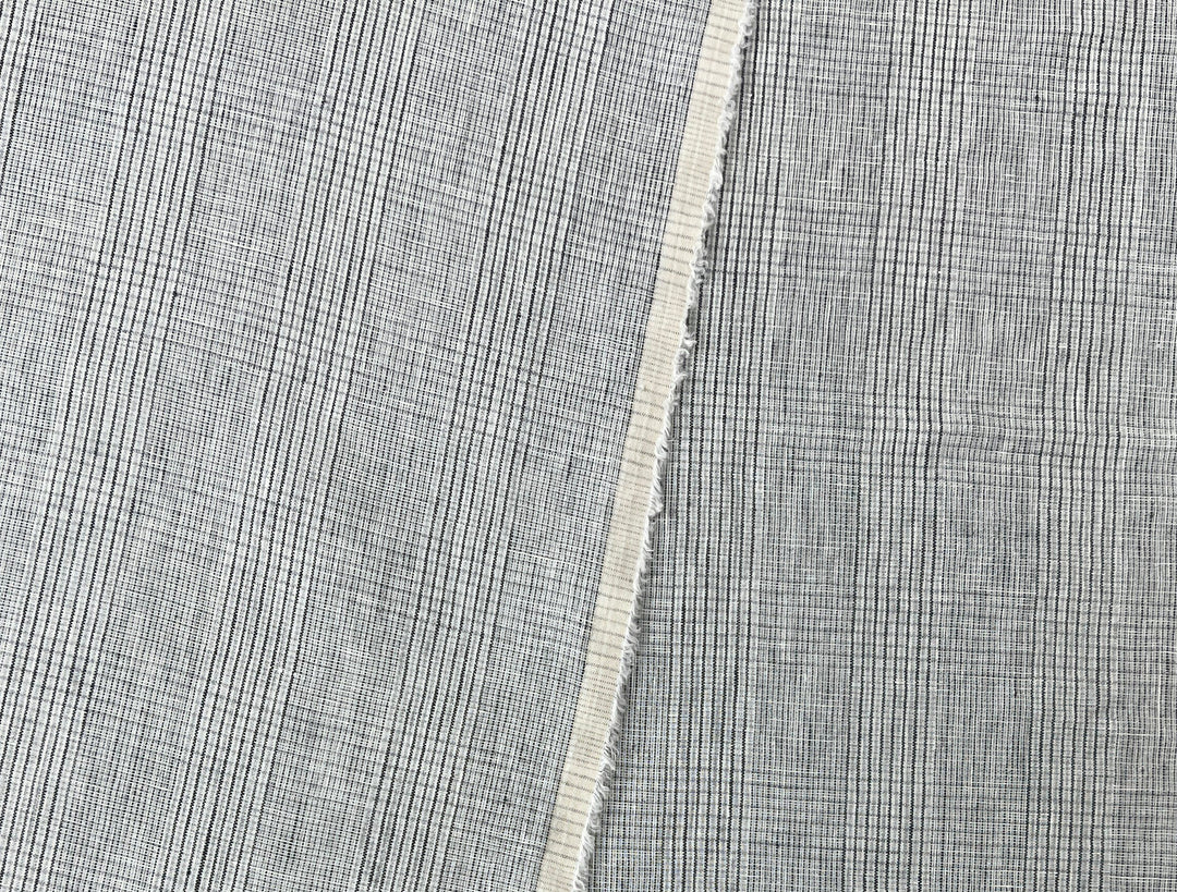 Grey Houndstooth Glen Plaid Linen Fabric – 100% Linen 8046 8500