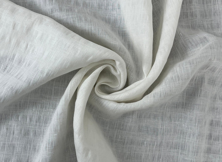 White Linen Ramie Blend Fabric | Subtle Weft Stripe & Gentle Wrinkle Effect | 51" 4196