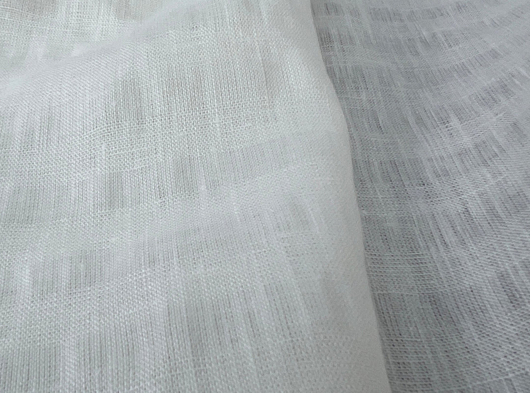 White Linen Ramie Blend Fabric | Subtle Weft Stripe & Gentle Wrinkle Effect | 51" 4196