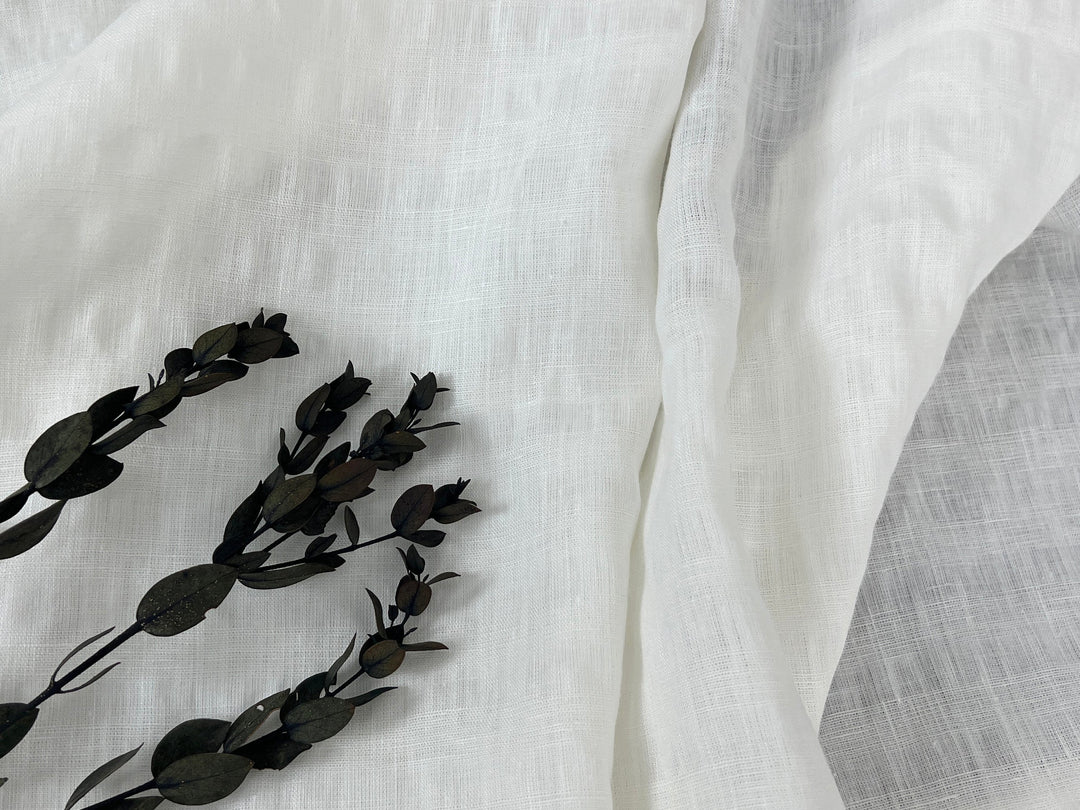 White Linen Ramie Blend Fabric | Subtle Weft Stripe & Gentle Wrinkle Effect | 51" 4196