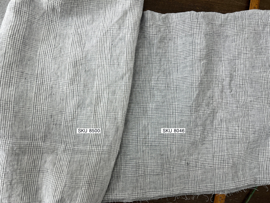 Grey Houndstooth Glen Plaid Linen Fabric – 100% Linen 8046 8500