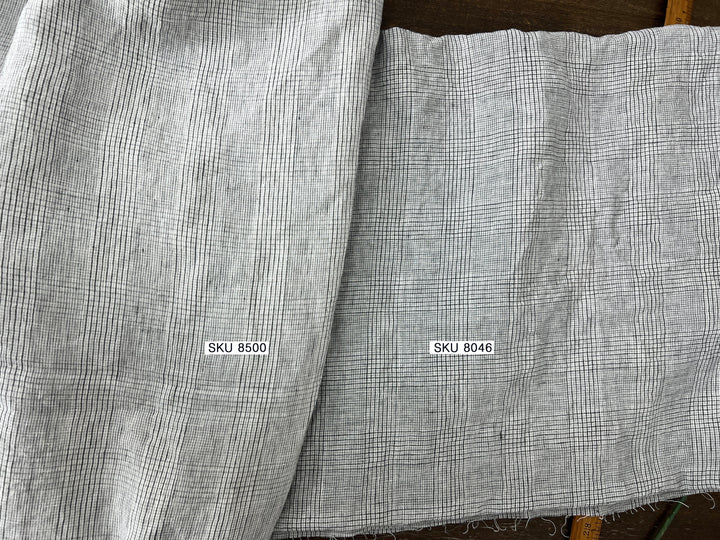 Grey Houndstooth Glen Plaid Linen Fabric – 100% Linen 8046 8500