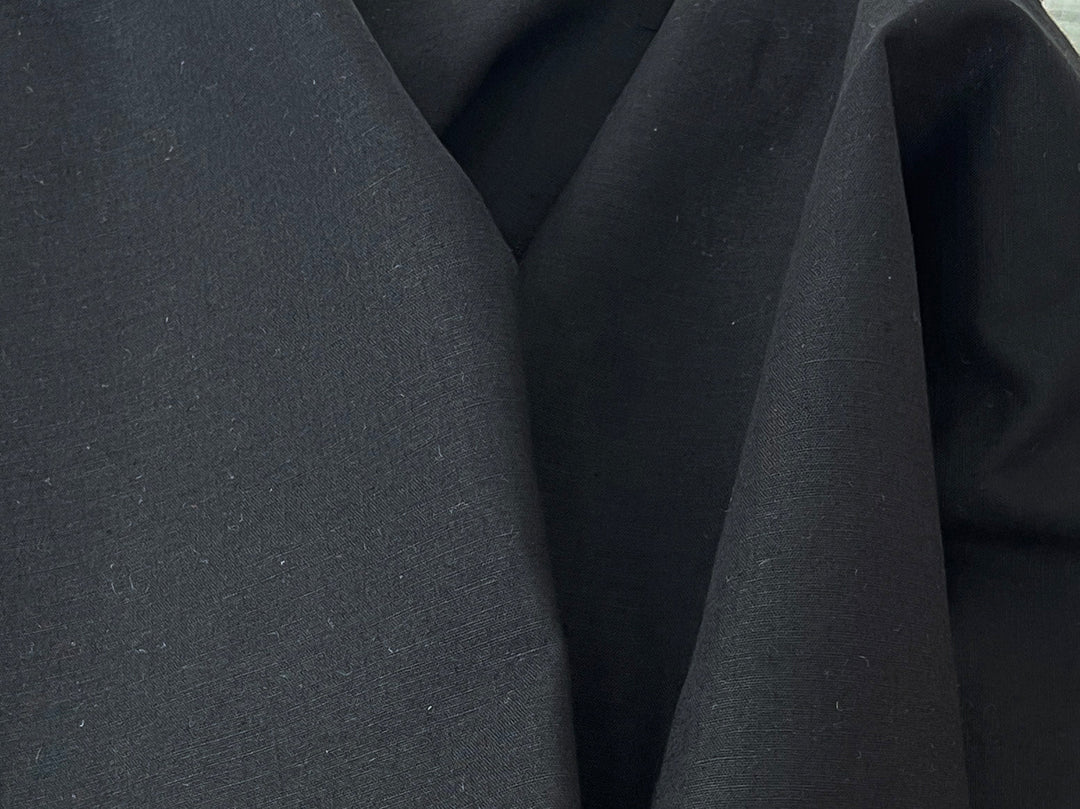 Black Double-Face Linen Cotton Blend Fabric | Medium-Heavy Weight | Subtle Stretch 6084