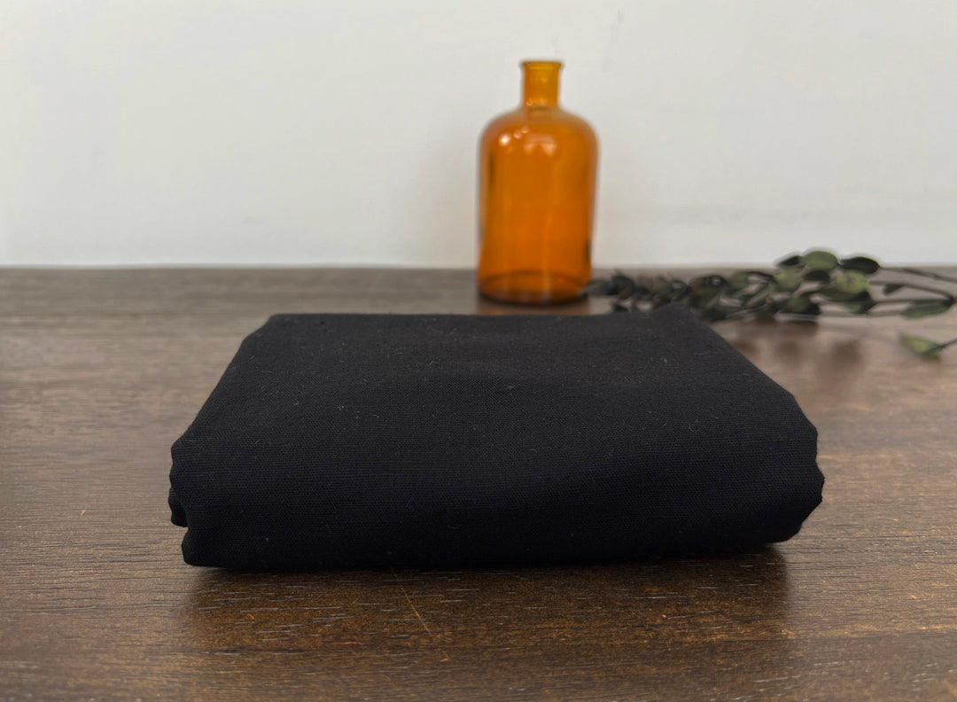 Black Double-Face Linen Cotton Blend Fabric | Medium-Heavy Weight | Subtle Stretch 6084