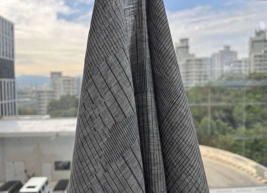 100% Linen Chambray Fabric | Segmented Stripe Print | Light Weight 4088