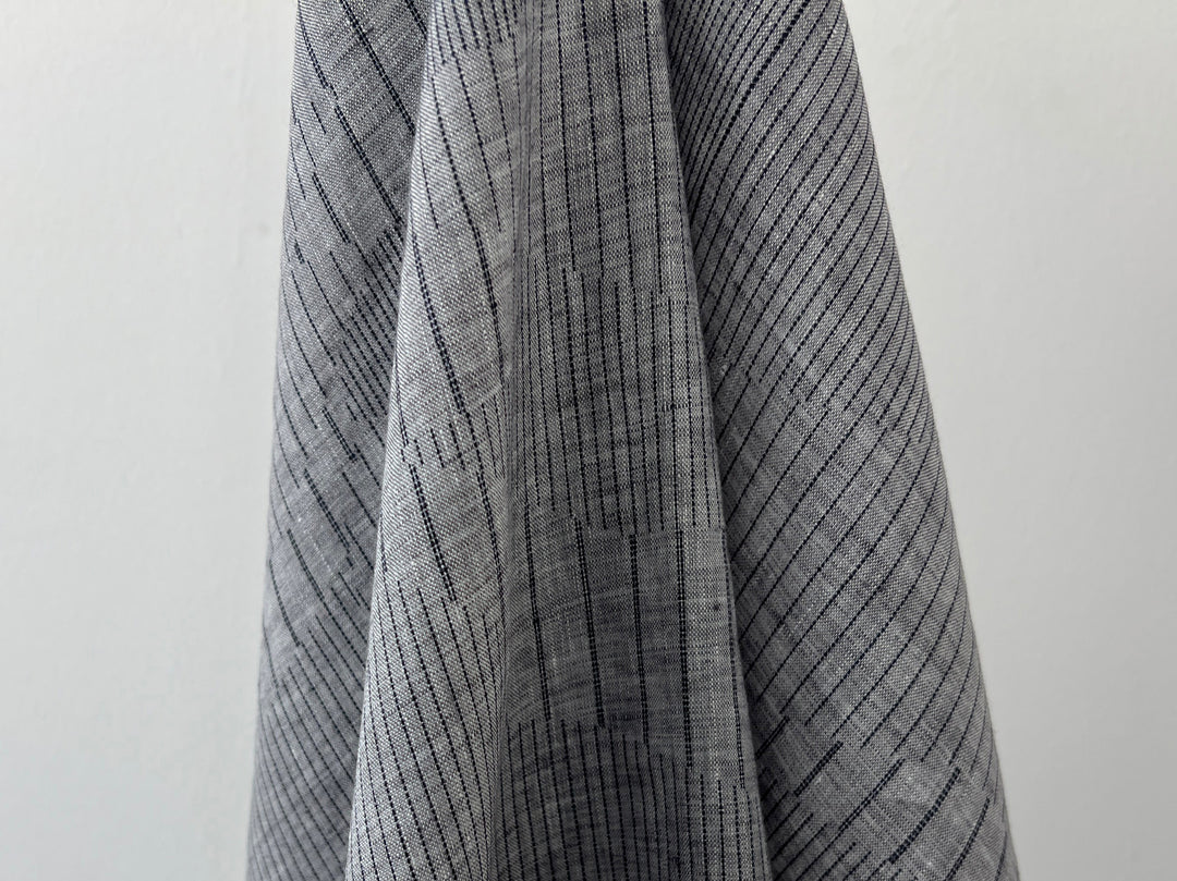100% Linen Chambray Fabric | Segmented Stripe Print | Light Weight 4088
