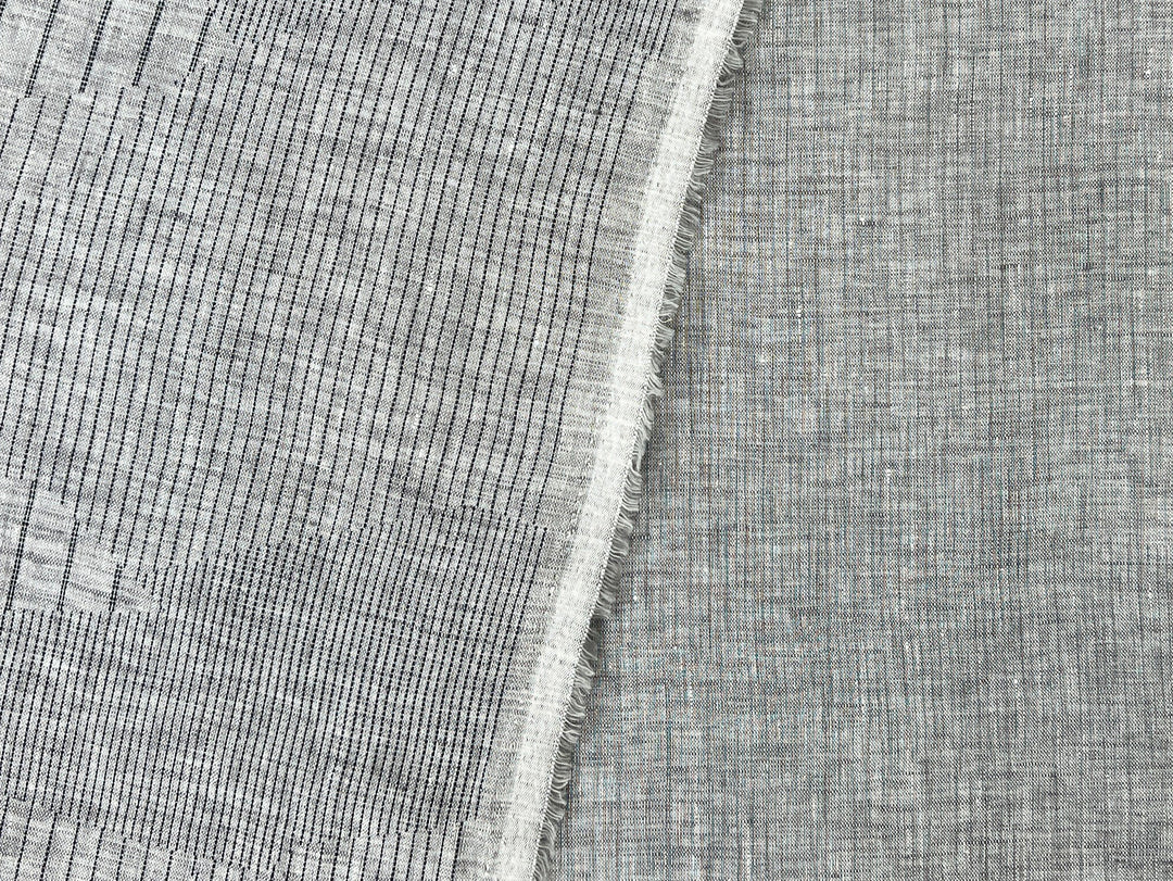 100% Linen Chambray Fabric | Segmented Stripe Print | Light Weight 4088