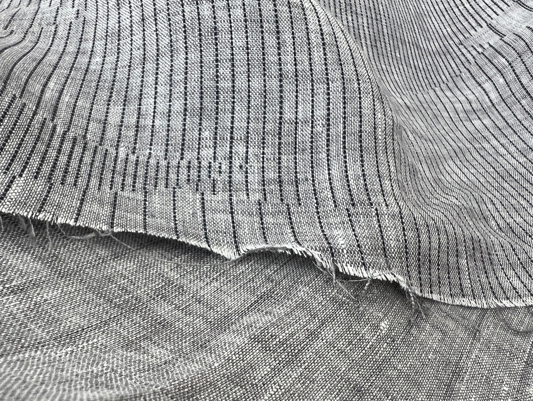 100% Linen Chambray Fabric | Segmented Stripe Print | Light Weight 4088