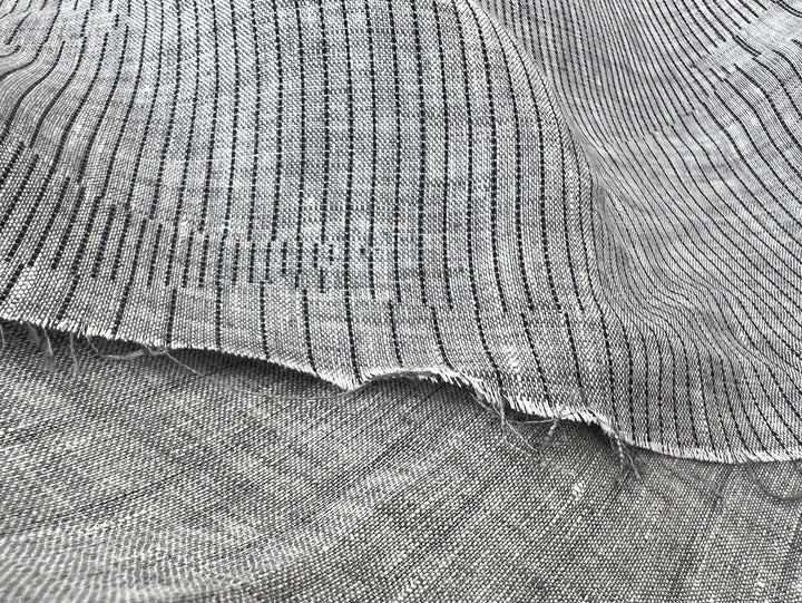 100% Linen Chambray Fabric | Segmented Stripe Print | Light Weight 4088