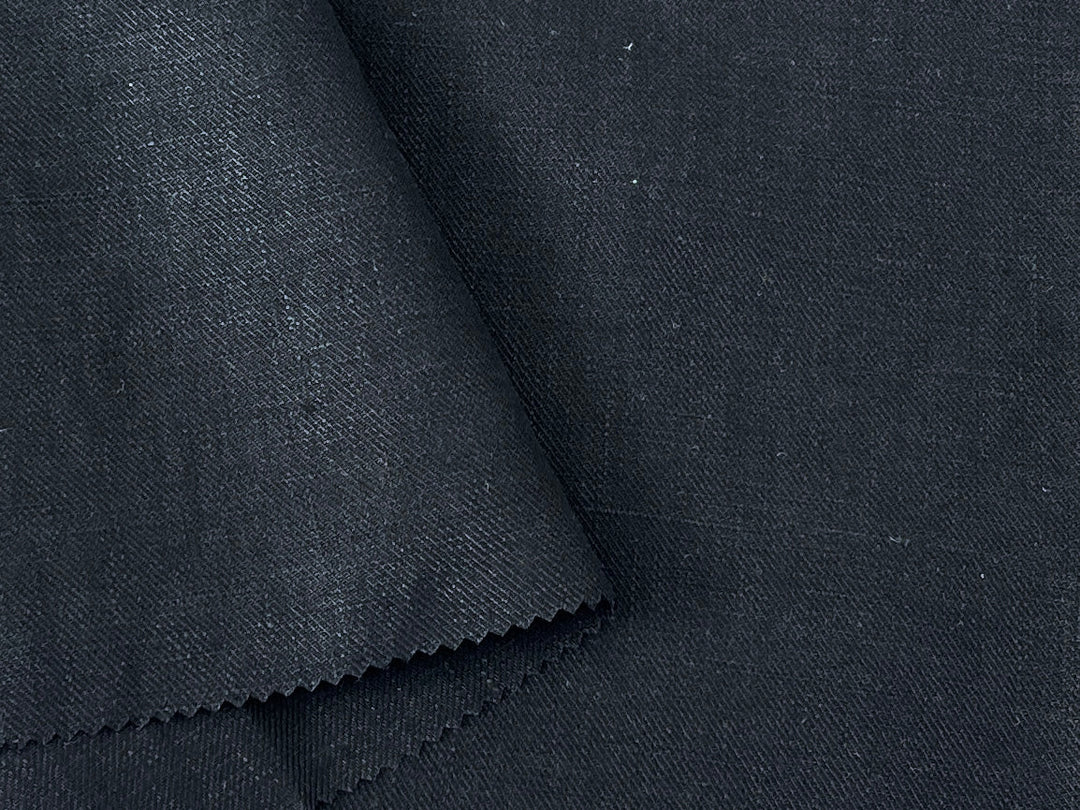 100% Linen Twill Black Fabric | Medium-to-Heavyweight | 52''  7907