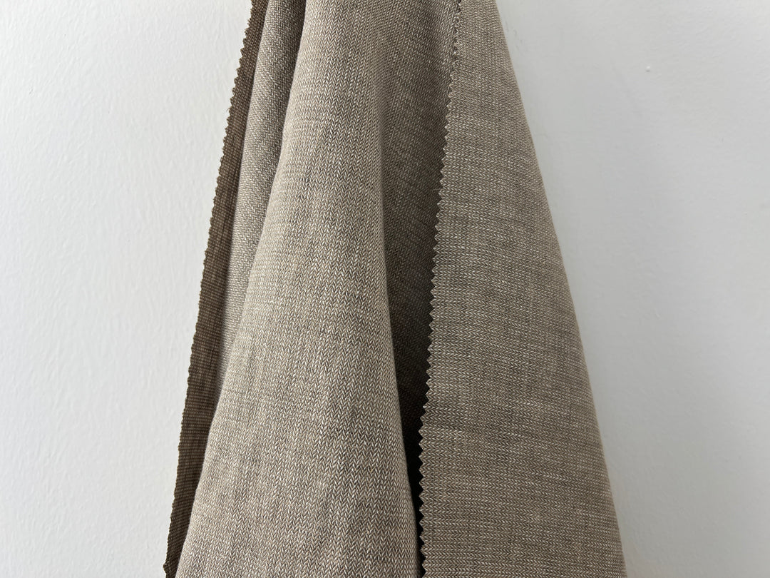 Linen Blend Fabric | Micro Herringbone Twill | Medium Weight | 51"