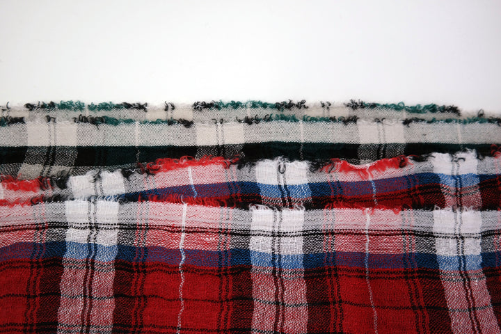 Linen Plaid Fabric with Wrinkle Effect (7150 7151) - The Linen Lab - Red